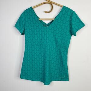 Kuhl Coolplus V neck Twist Keyhole Short Sleeve Tee Shirt Top Athleisure Teal M